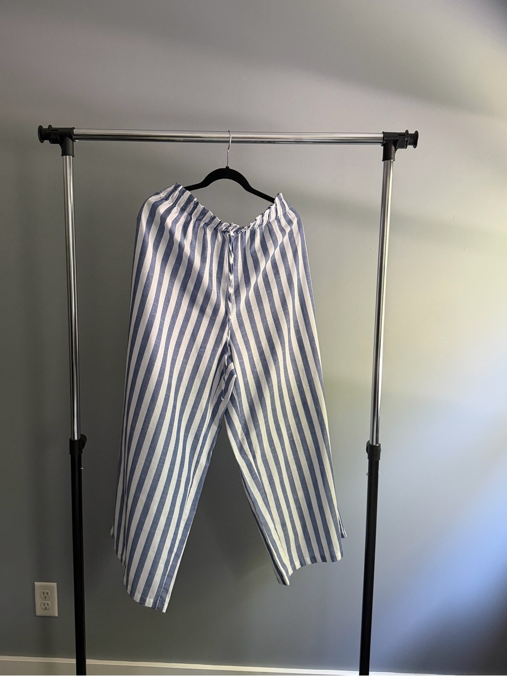 Blue & White Striped Casual Drawstring Pants